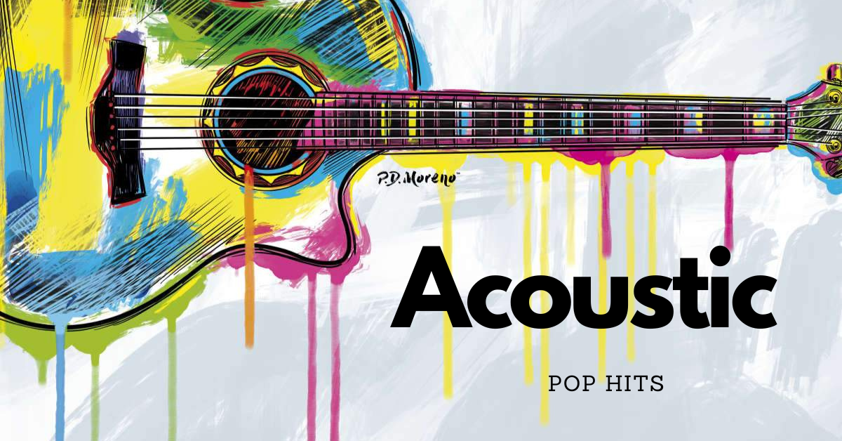 an acoustic guitar with text Acoustic pop hits